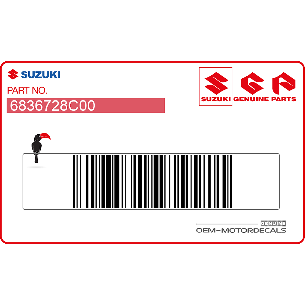 Suzuki RM125 Naklejka ostrzegawcza na element karoserii OEM 6836728C00 Oryginalna fabryczna naklejka winylowa do motocykli serii RM
