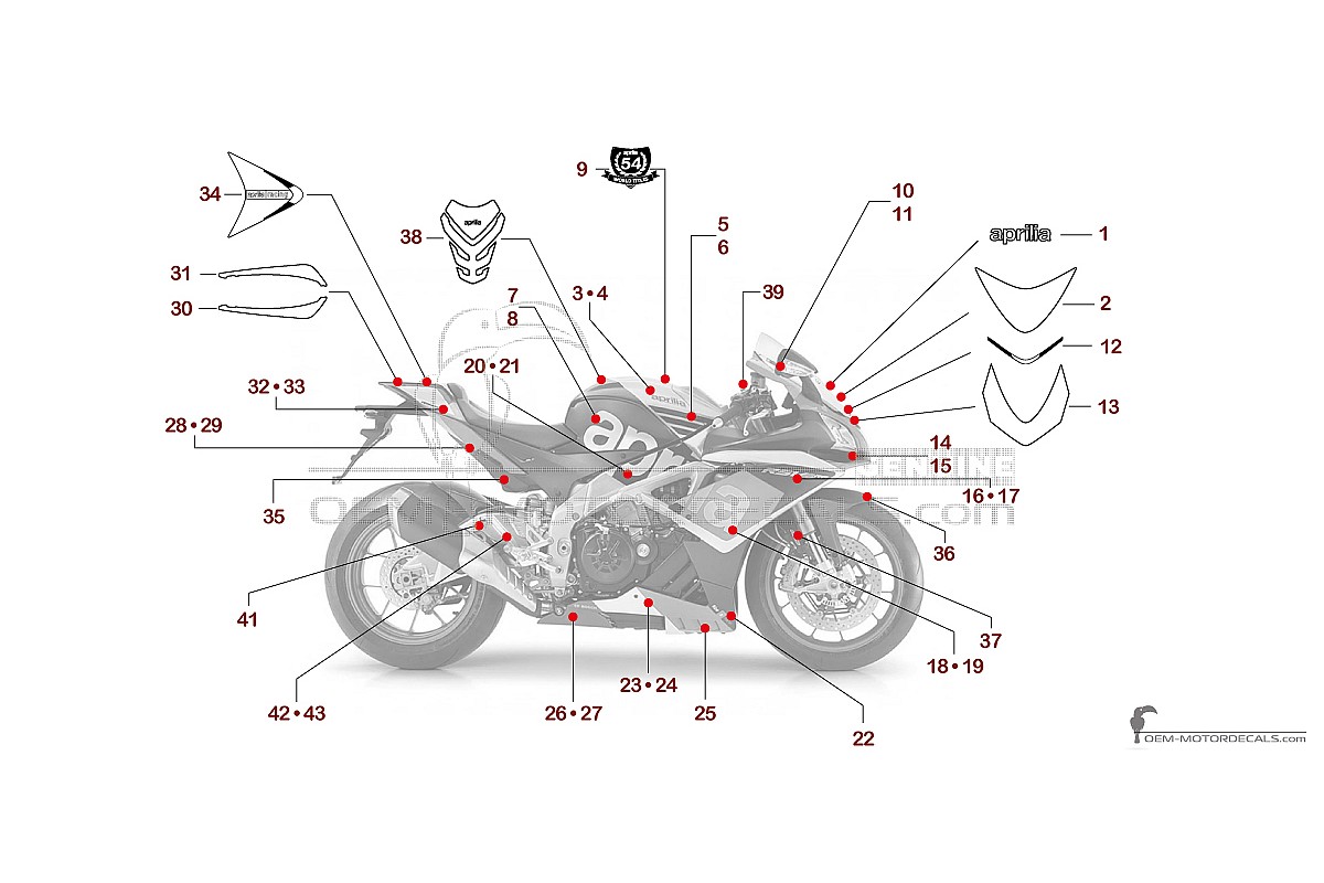 Autocollants pour Aprilia RSV4 1000 Factory 2015 - Noir • Aprilia Autocollants OEM
