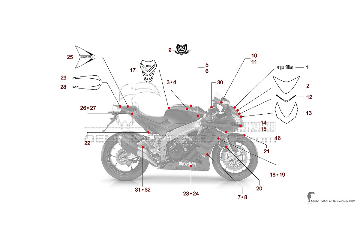 Decals for Aprilia RSV4 1000RR 2015 - Black • Aprilia OEM Decals