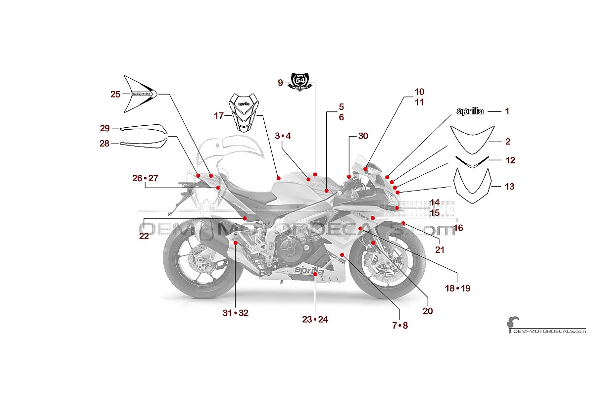 Adesivi per Aprilia RSV4 1000RR 2015 - Grigio • Aprilia Adesivi OEM