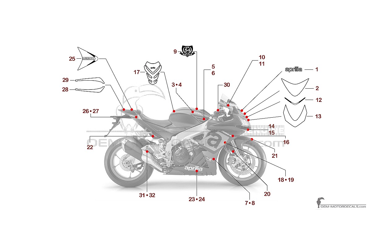 Naklejki do Aprilia RSV4 1000RR 2016 - Czarny • Aprilia Naklejki OEM