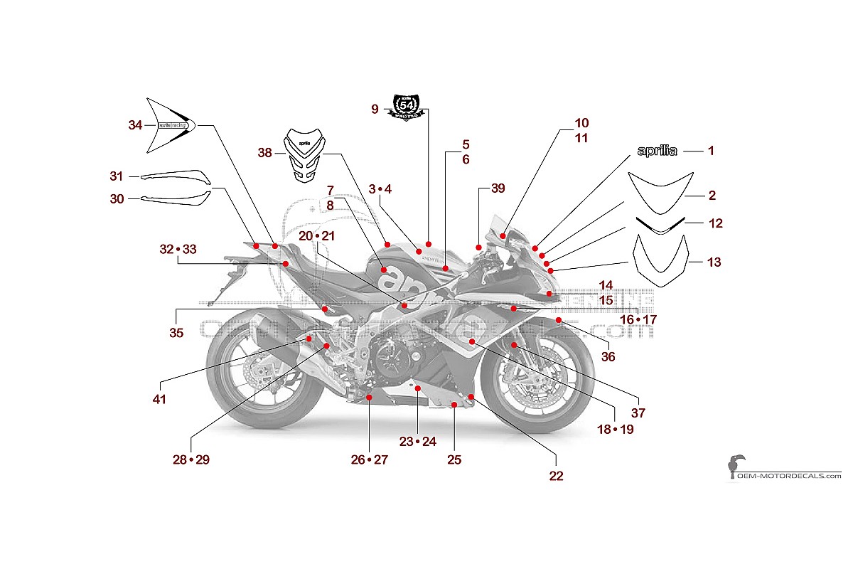 Autocollants pour Aprilia RSV4 1000 Factory 2016 - Noir • Aprilia Autocollants OEM
