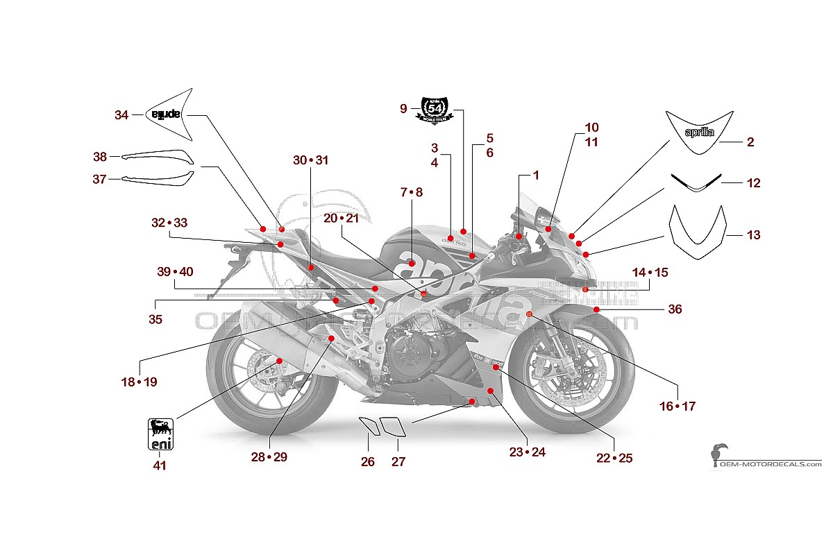 Decals for Aprilia RSV4 1000 Factory 2017 - Silver • Aprilia OEM Decals