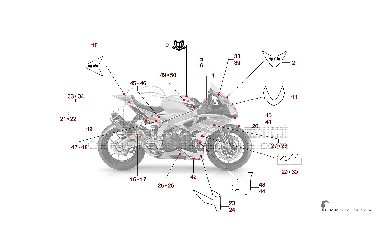 Adesivi per Aprilia RSV4 1000 Factory 2018 - Argento • Aprilia Adesivi OEM