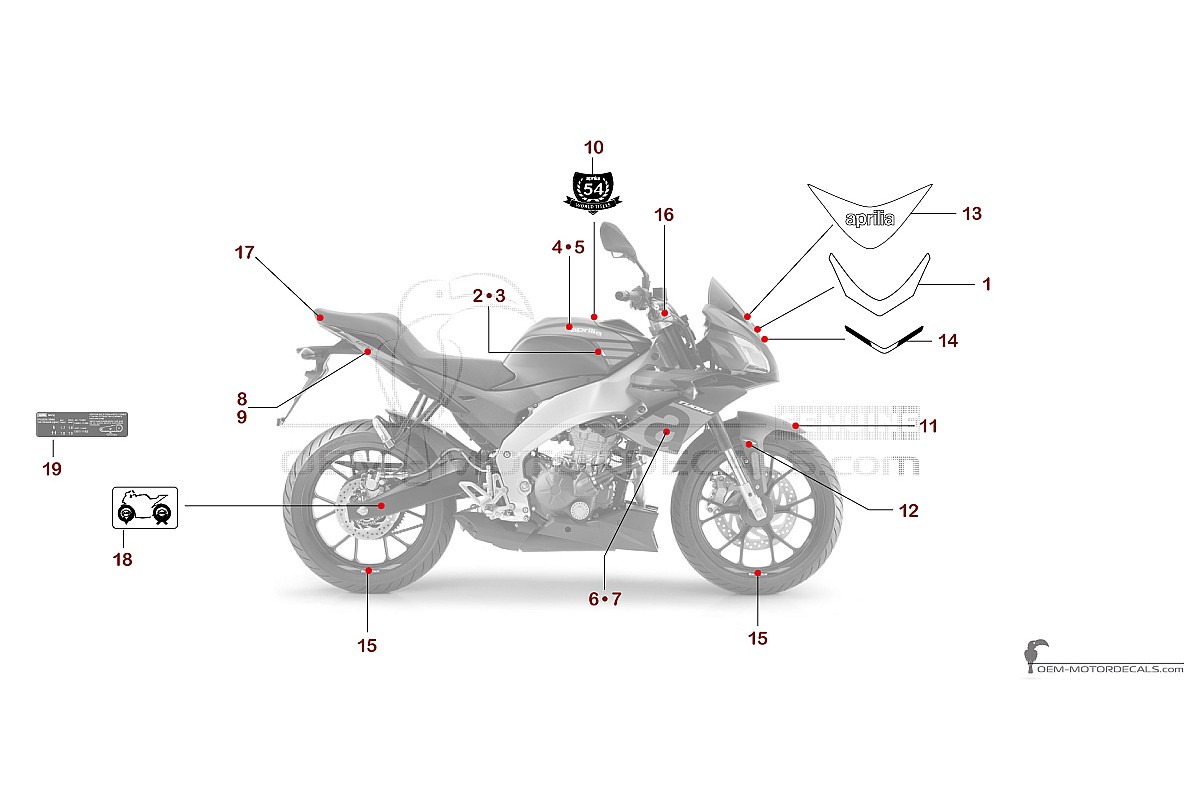 Decals for Aprilia TUONO 125 2018 - Black • Aprilia OEM Decals