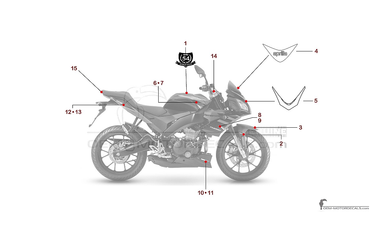 Decals for Aprilia TUONO 125 2020 - Black • Aprilia OEM Decals