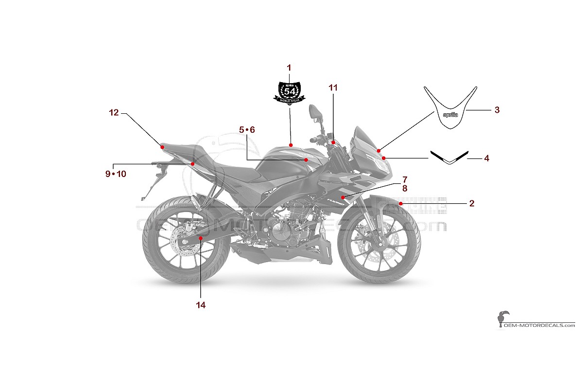 Decals for Aprilia TUONO 125 2021 - Black • Aprilia OEM Decals