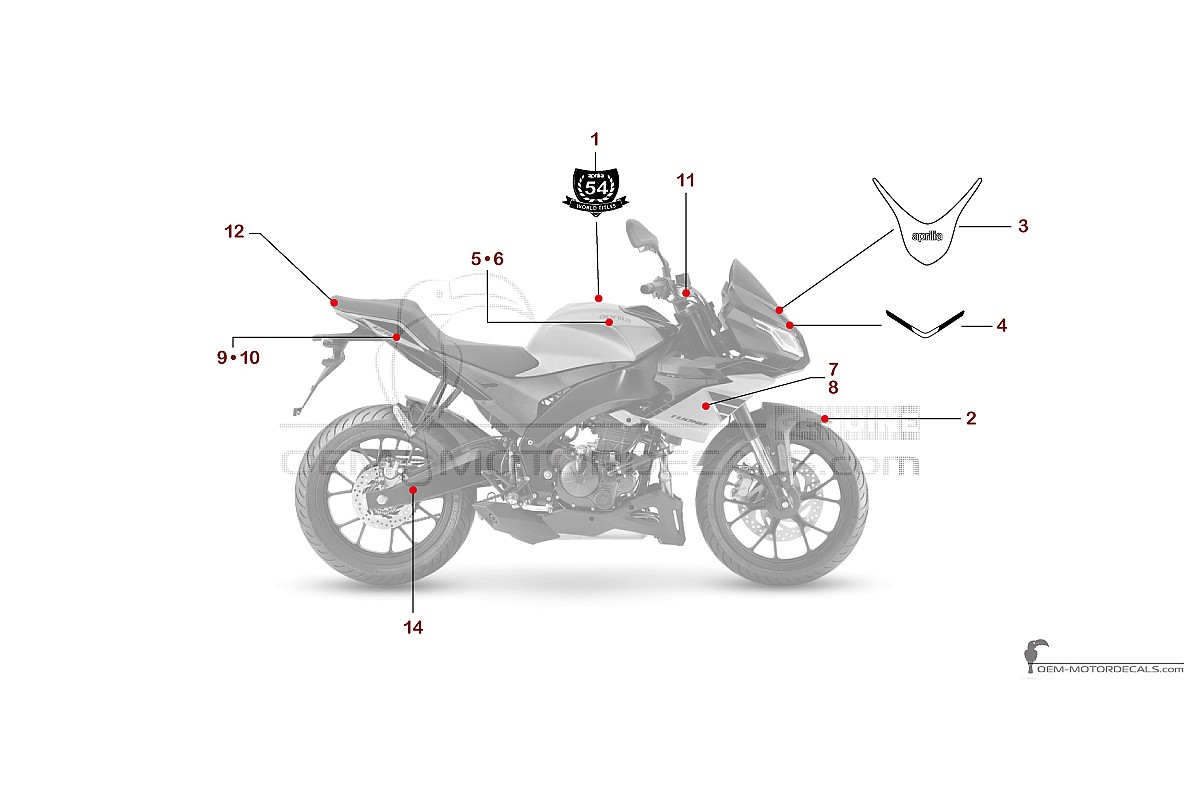 Aufkleber für Aprilia TUONO 125 2024 - Grau • Aprilia OEM-Aufkleber