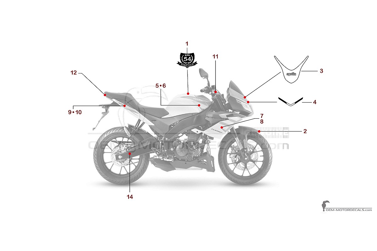 Decals for Aprilia TUONO 125 2021 - White • Aprilia OEM Decals