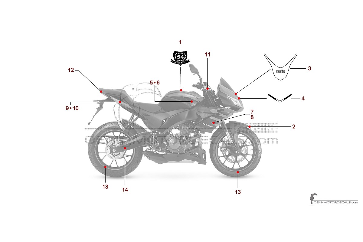 Autocollants pour Aprilia TUONO 125 2024 - Noir • Aprilia Autocollants OEM
