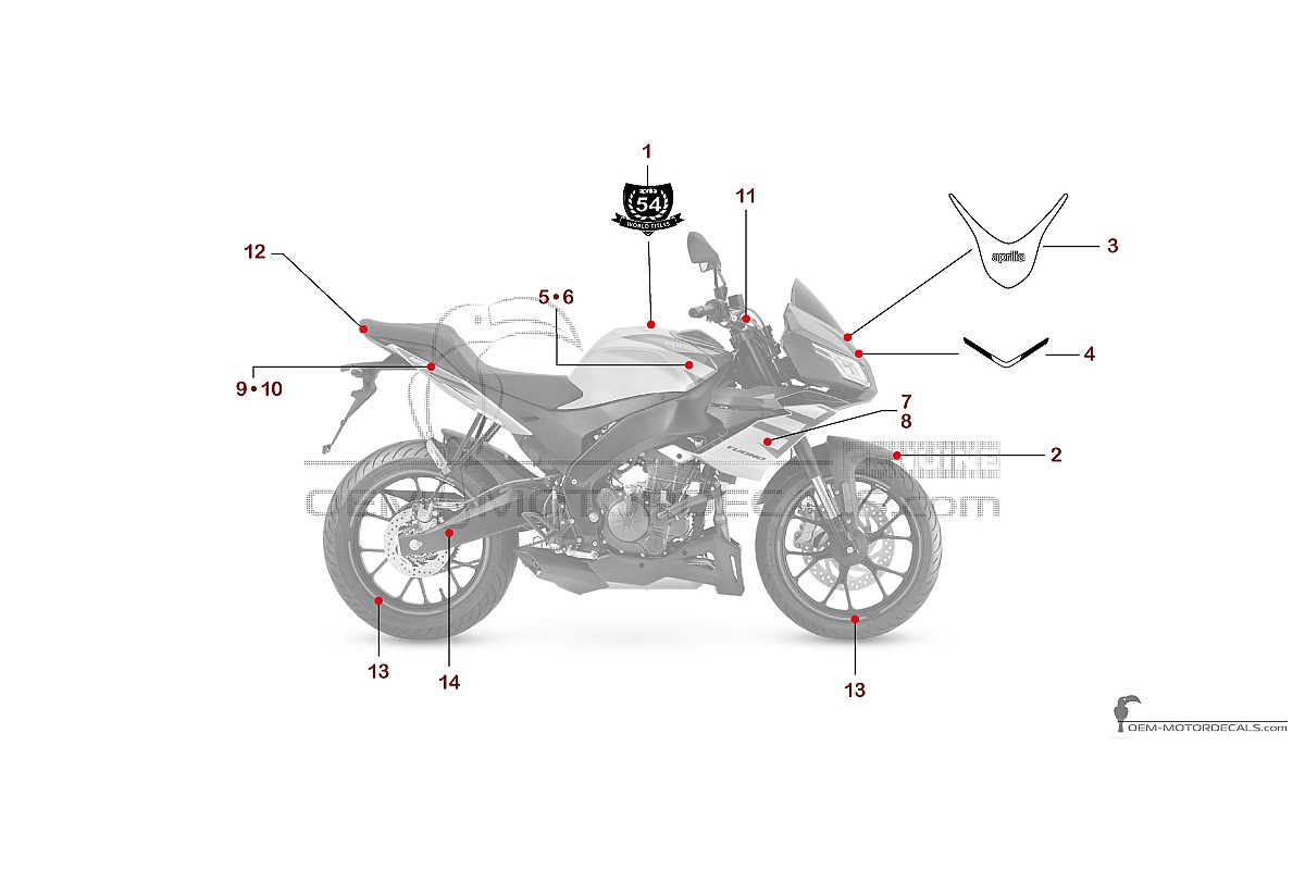 Autocollants pour Aprilia TUONO 125 2024 - Bleu • Aprilia Autocollants OEM