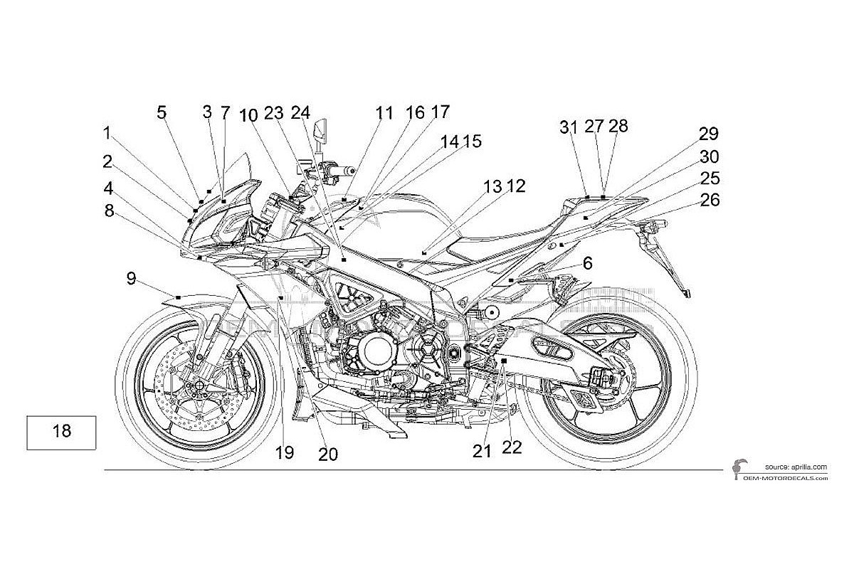Autocollants pour Aprilia TUONO V4 1100 FACTORY 2017 - Gris • Aprilia Autocollants OEM