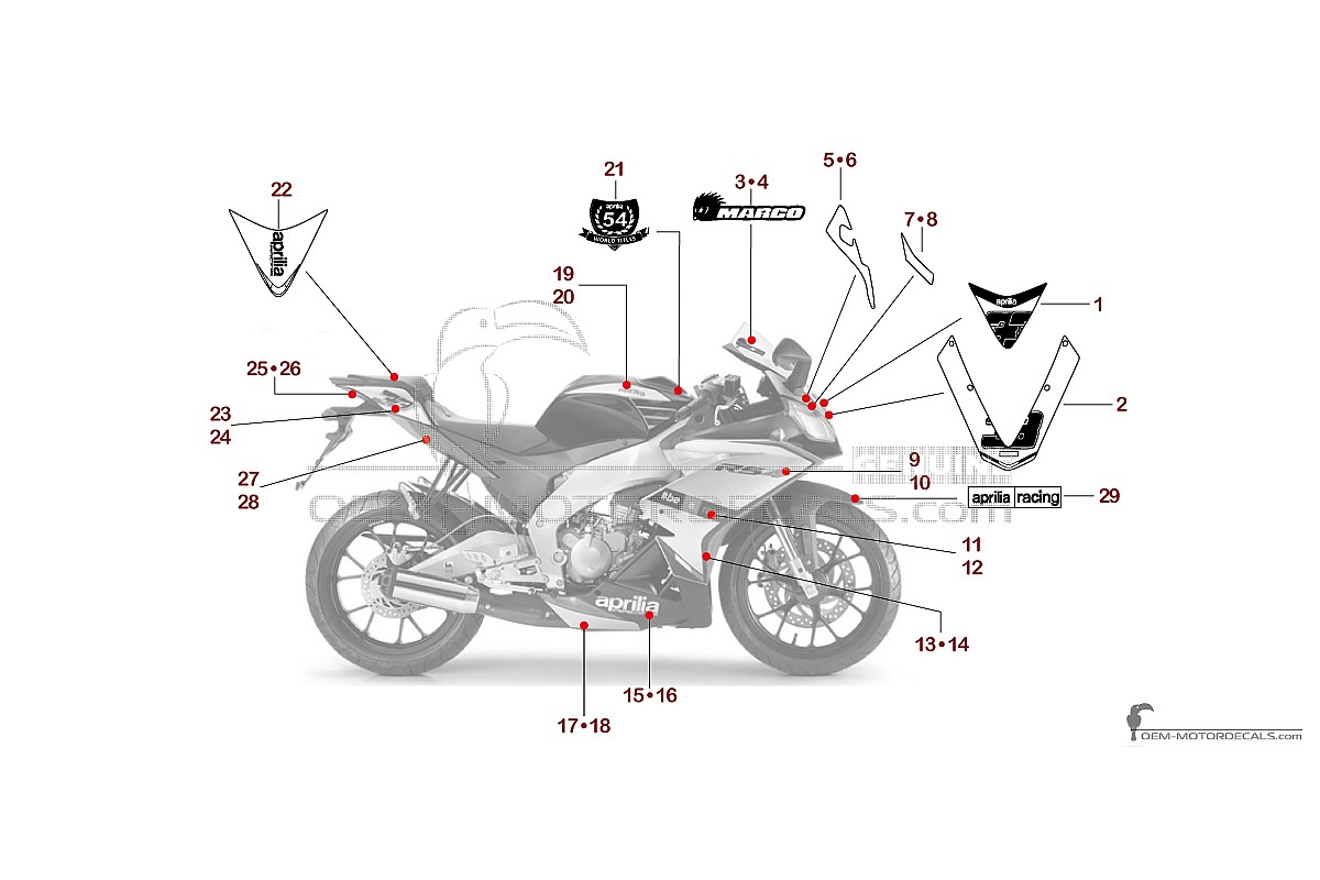 Decals for Aprilia RS4 50 2014 - Black • Aprilia OEM Decals