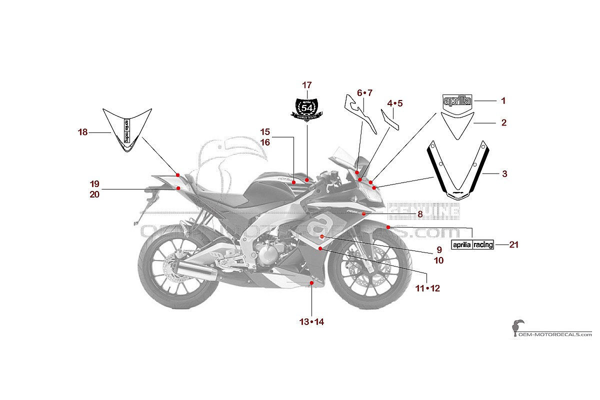Pegatinas para Aprilia RS4 50 2014 - Negro • Aprilia Pegatinas OEM