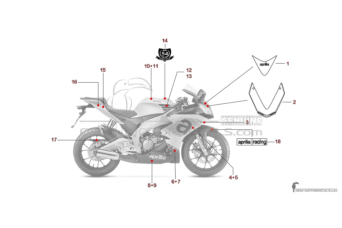 Decals for Aprilia RS4 50 2018 - Silver • Aprilia OEM Decals