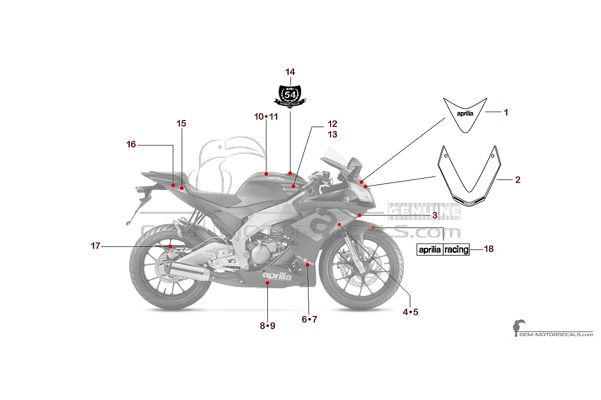Adesivi per Aprilia RS4 50 2019 - Nero • Aprilia Adesivi OEM