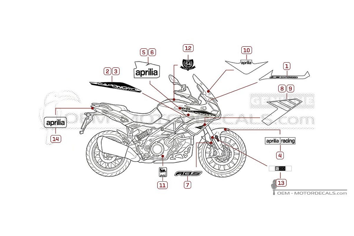 Decals for Aprilia CAPONORD 1200 Rally 2017 • Aprilia OEM Decals