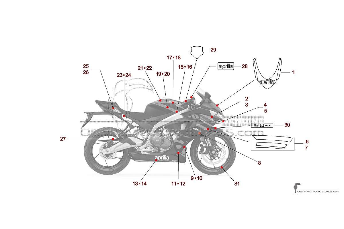 Decals for Aprilia RS457 2024 - Red • Aprilia OEM Decals