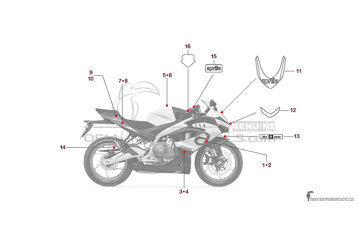 Pegatinas para Aprilia RS457 2024 - White • Aprilia Pegatinas OEM