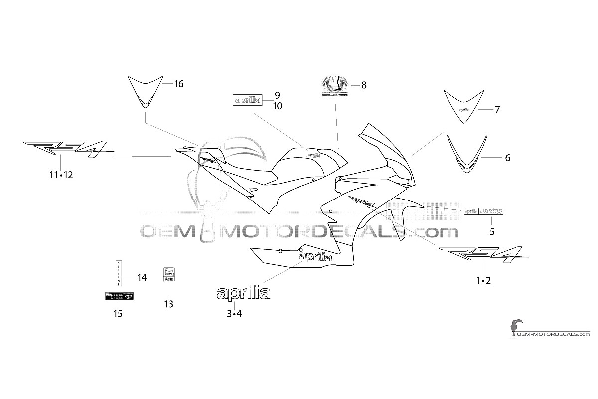Pegatinas para Aprilia RS4 125 2011 - Negro • Aprilia Pegatinas OEM