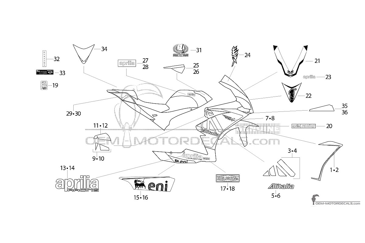 Decals for Aprilia RS4 50 2012 - White • Aprilia OEM Decals