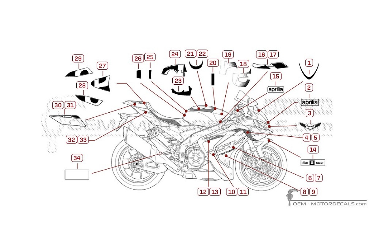 Decals for Aprilia RSV4 1000 | 1100 Factory 2025 • Aprilia OEM Decals
