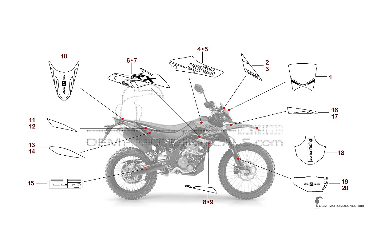 Aufkleber für Aprilia RX125 2019 - Rot • Aprilia OEM-Aufkleber