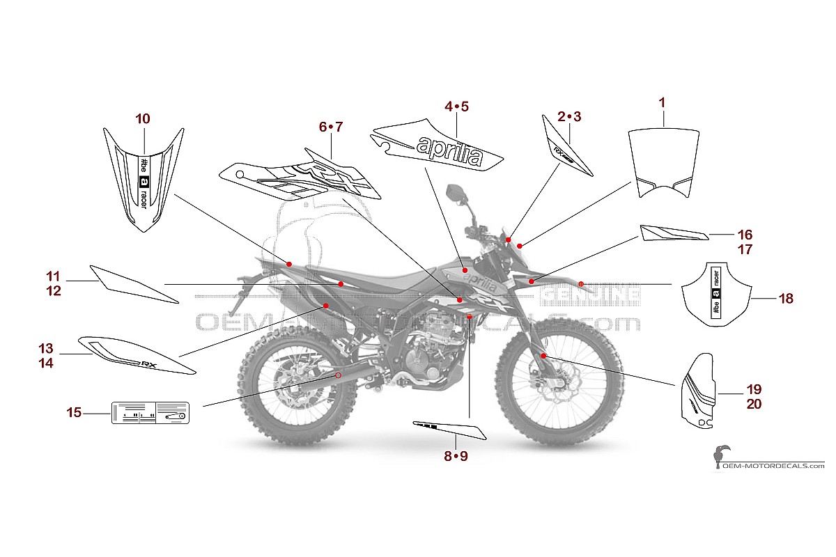 Autocollants pour Aprilia RX125 2020 - Rouge • Aprilia Autocollants OEM