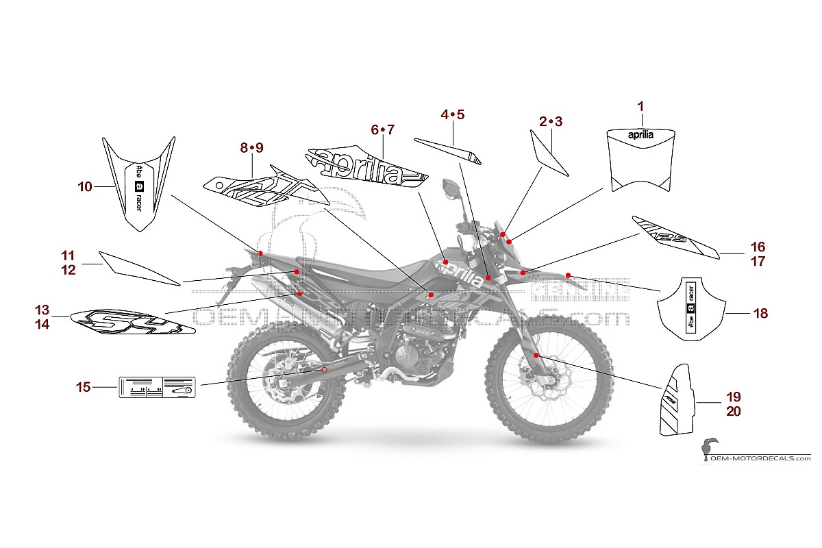 Naklejki do Aprilia RX125 2024 - Czarno Czerwony • Aprilia Naklejki OEM