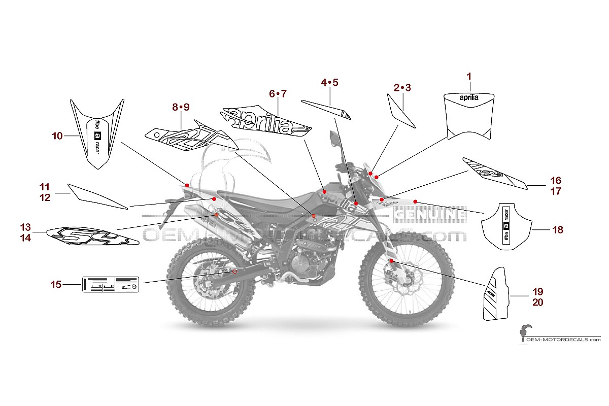 Naklejki do Aprilia RX125 2024 - Biały • Aprilia Naklejki OEM
