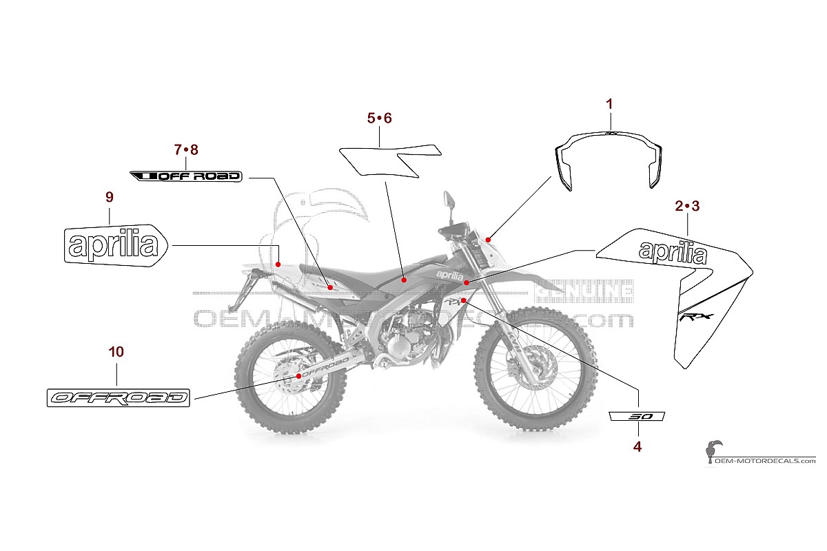 Autocollants pour Aprilia RX50 2010 - Blanc • Aprilia Autocollants OEM