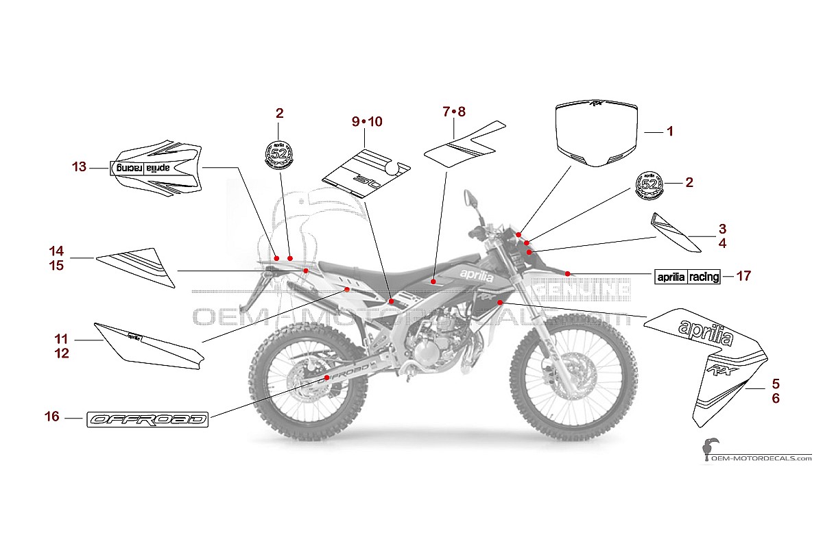 Naklejki do Aprilia RX50 2014 - Biały • Aprilia Naklejki OEM