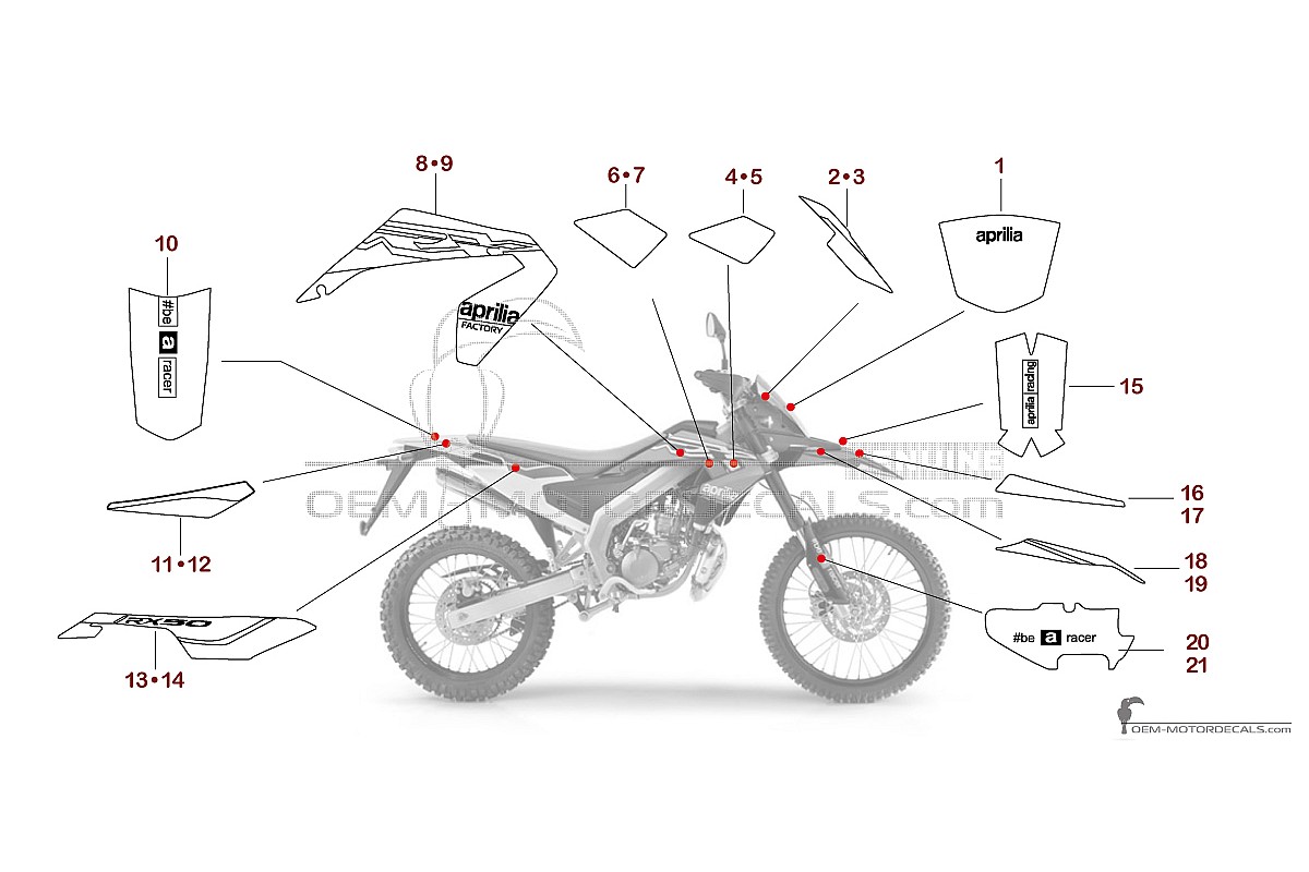 Adesivi per Aprilia RX50 FACTORY 2018 - Rosso • Aprilia Adesivi OEM