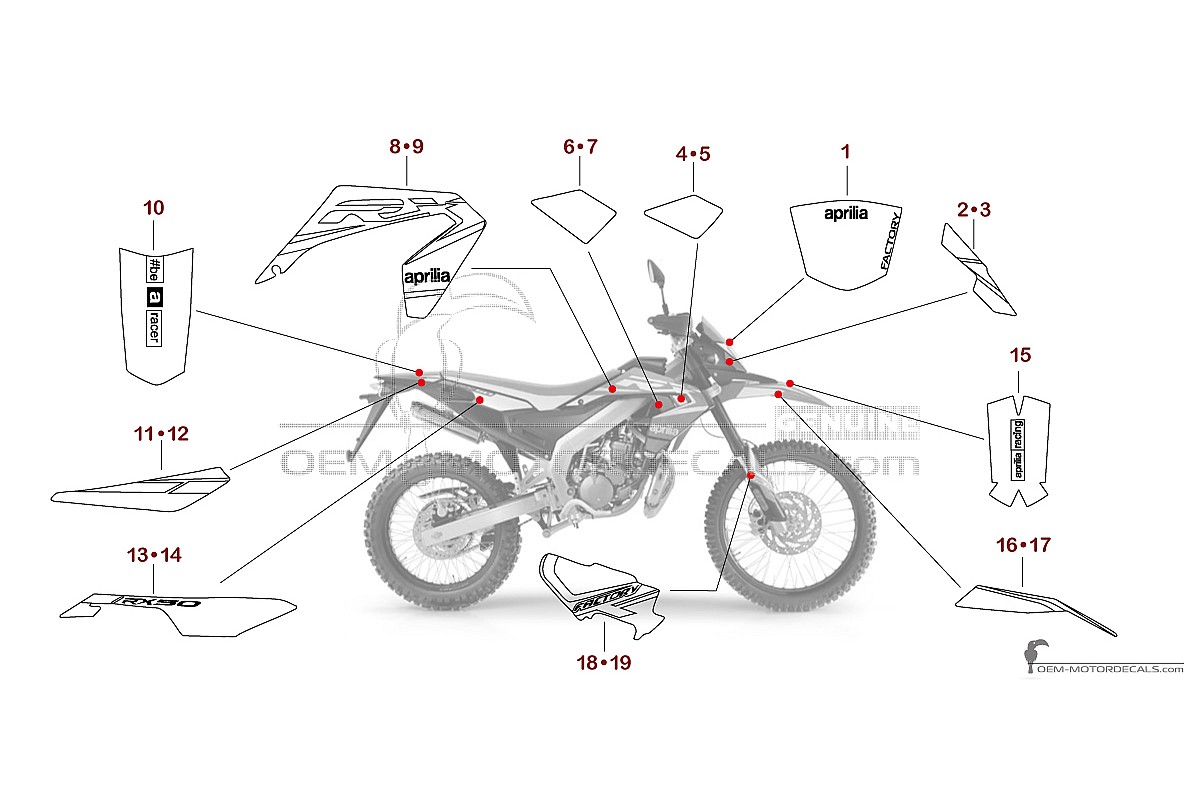 Pegatinas para Aprilia RX50 FACTORY 2020 - Rojo • Aprilia Pegatinas OEM