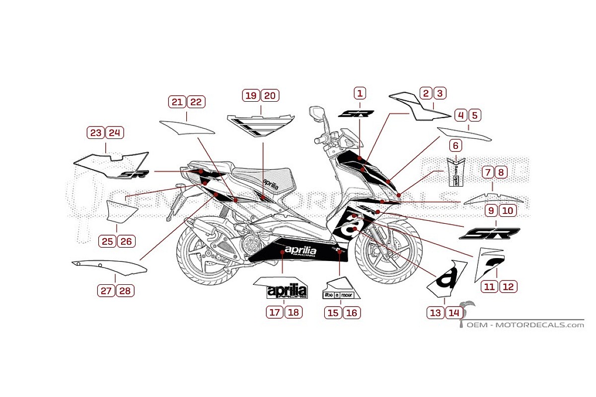 Decals for Aprilia SR50 R 2018 • Aprilia OEM Decals