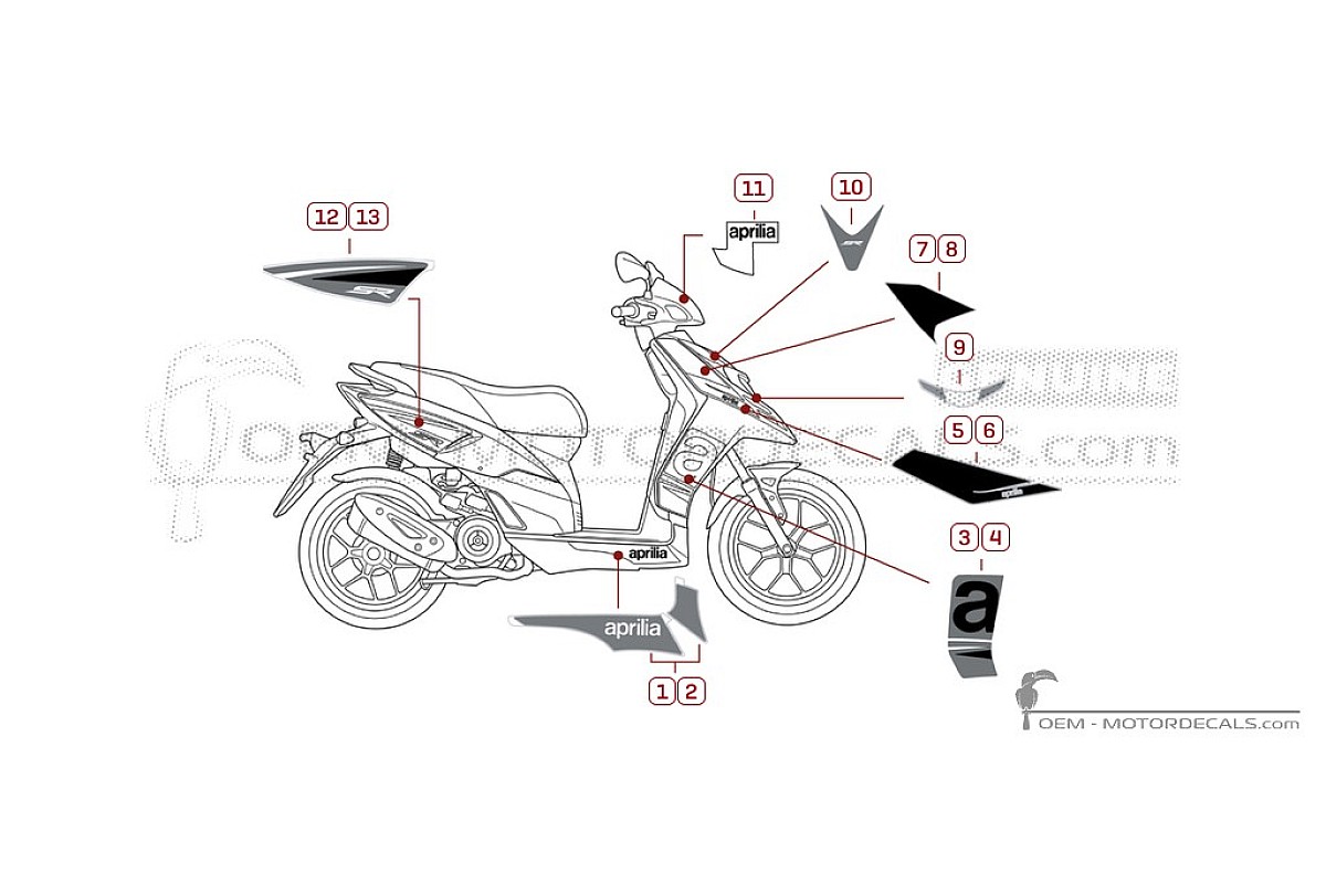 Stickers voor Aprilia SR MOTARD 50 2T 2018 • Aprilia OEM Stickers