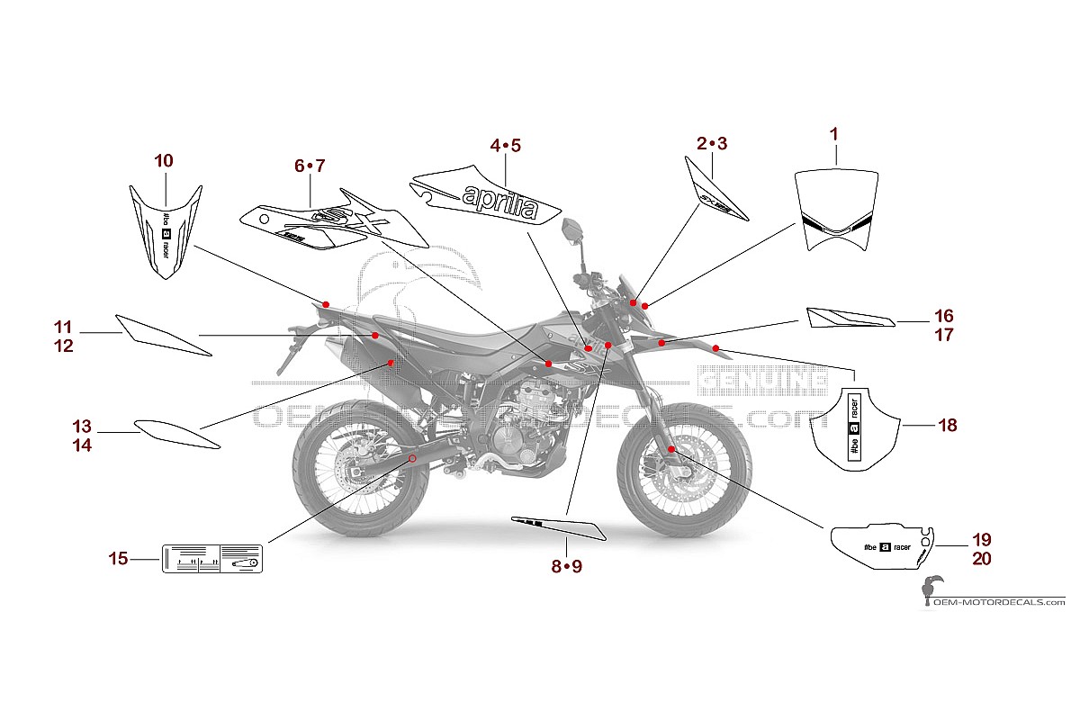 Adesivi per Aprilia SX125 2019 - Nero • Aprilia Adesivi OEM