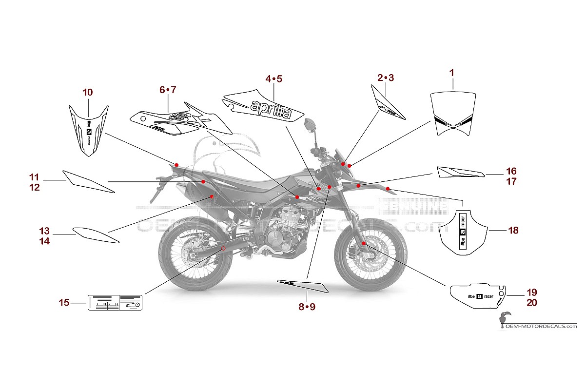 Autocollants pour Aprilia SX125 2020 - Rouge • Aprilia Autocollants OEM