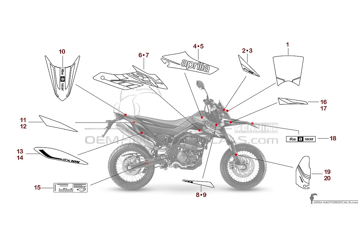 Autocollants pour Aprilia SX125 2021 - Rouge • Aprilia Autocollants OEM