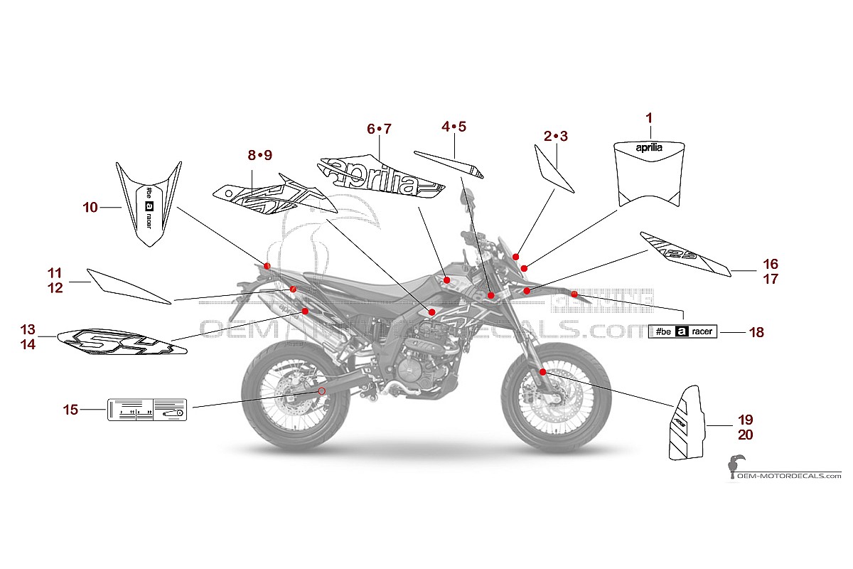 Autocollants pour Aprilia SX125 2024 - Argent • Aprilia Autocollants OEM