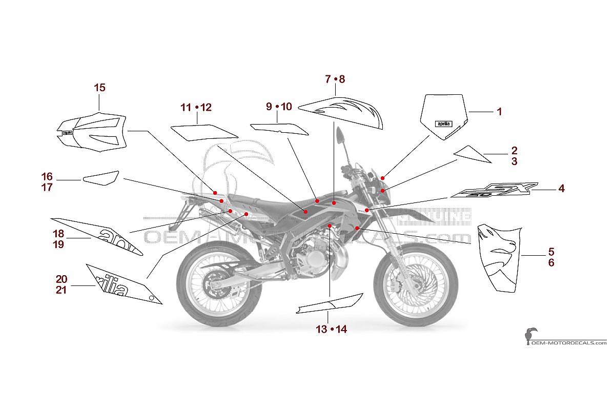 Aufkleber für Aprilia SX50 2006 - Rot • Aprilia OEM-Aufkleber