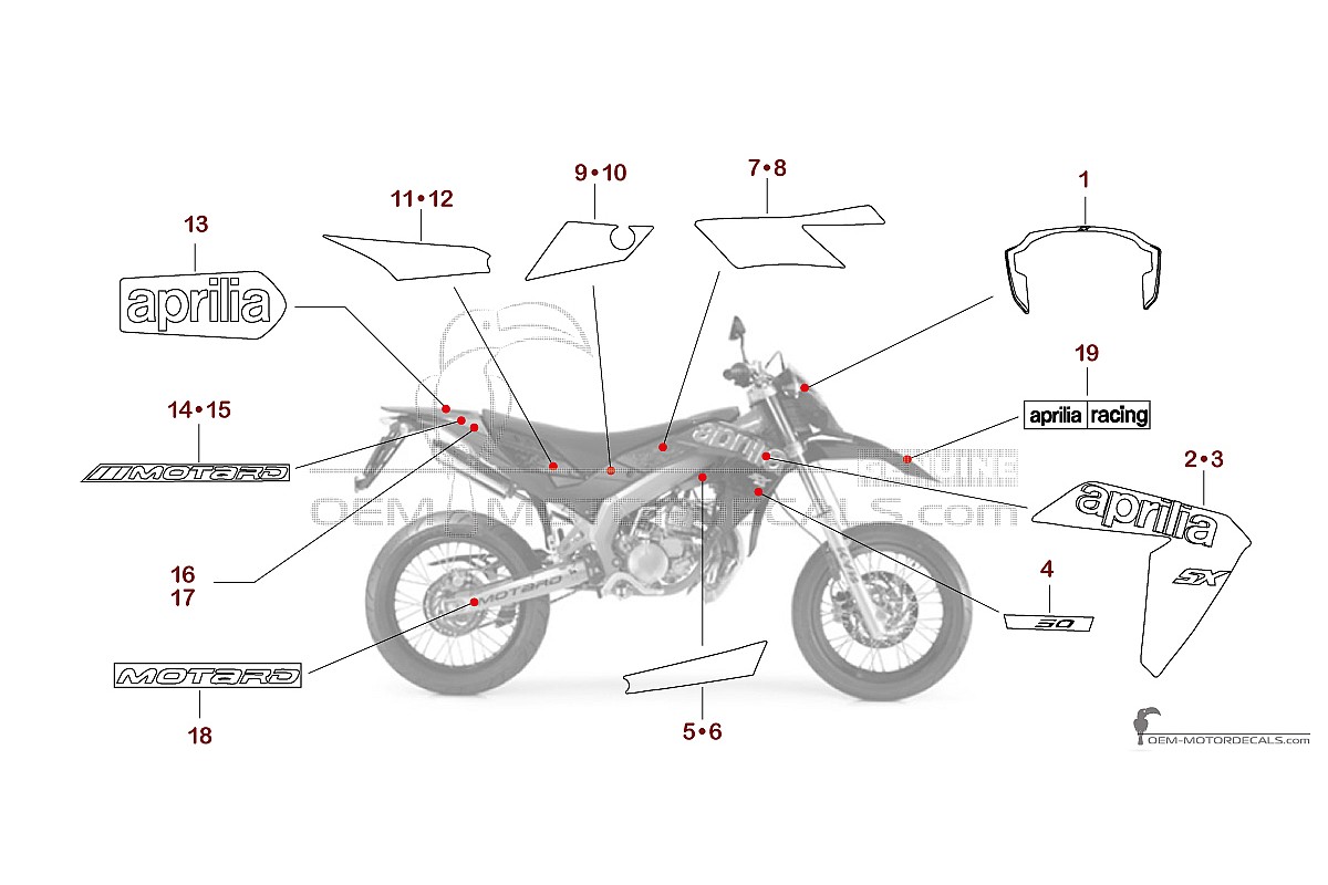 Stickers voor Aprilia SX50 2011 - Zwart • Aprilia OEM Stickers
