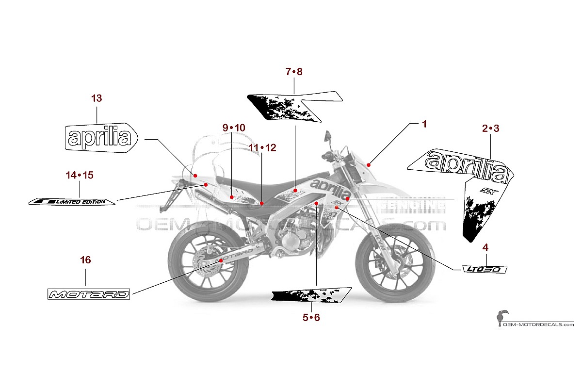 Aufkleber für Aprilia SX50 2013 Limited Edition - Weiss • Aprilia OEM-Aufkleber