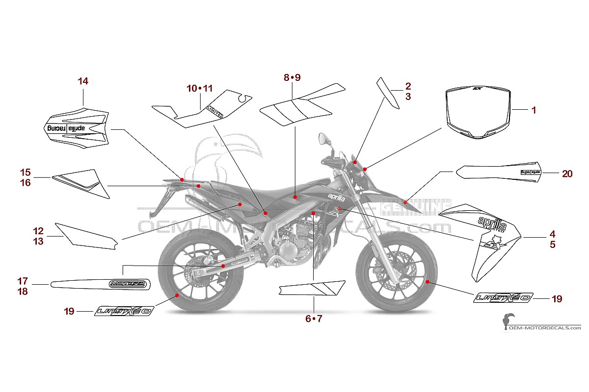Decals for Aprilia SX50 2014 Limited Edition - Black • Aprilia OEM Decals
