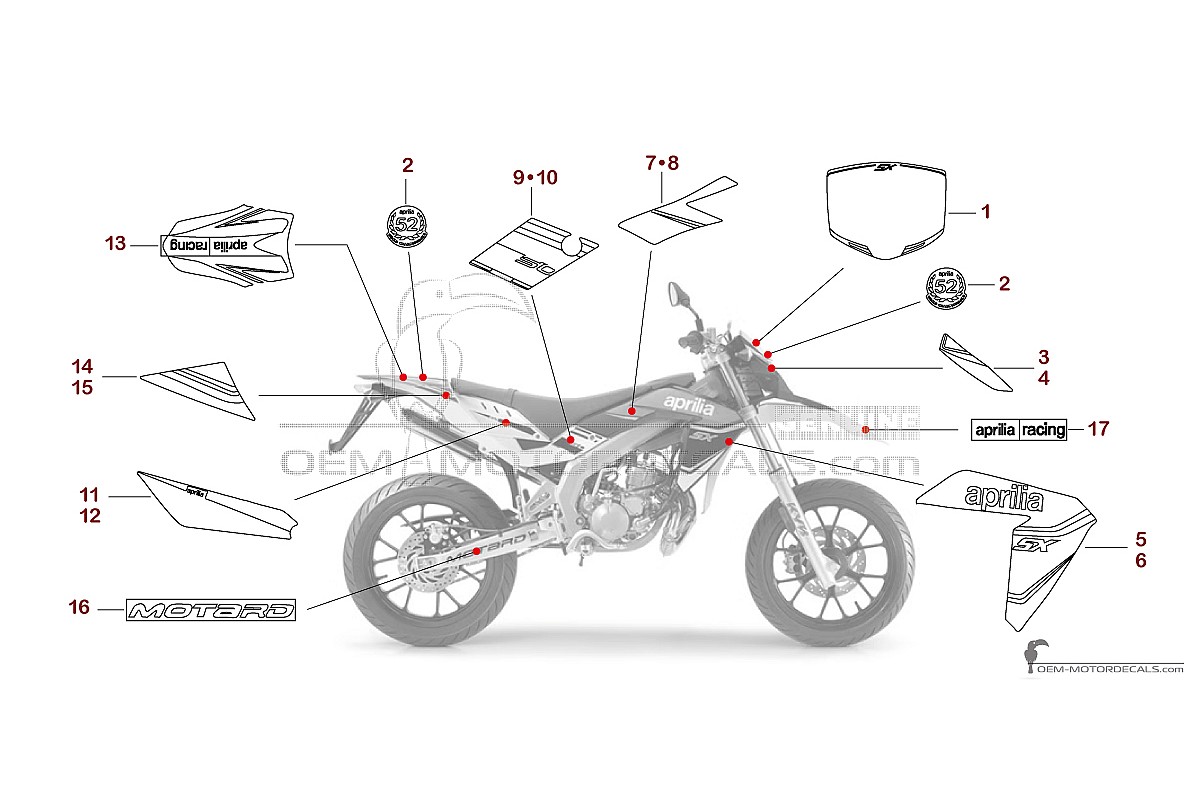 Naklejki do Aprilia SX50 2014 - Biały • Aprilia Naklejki OEM
