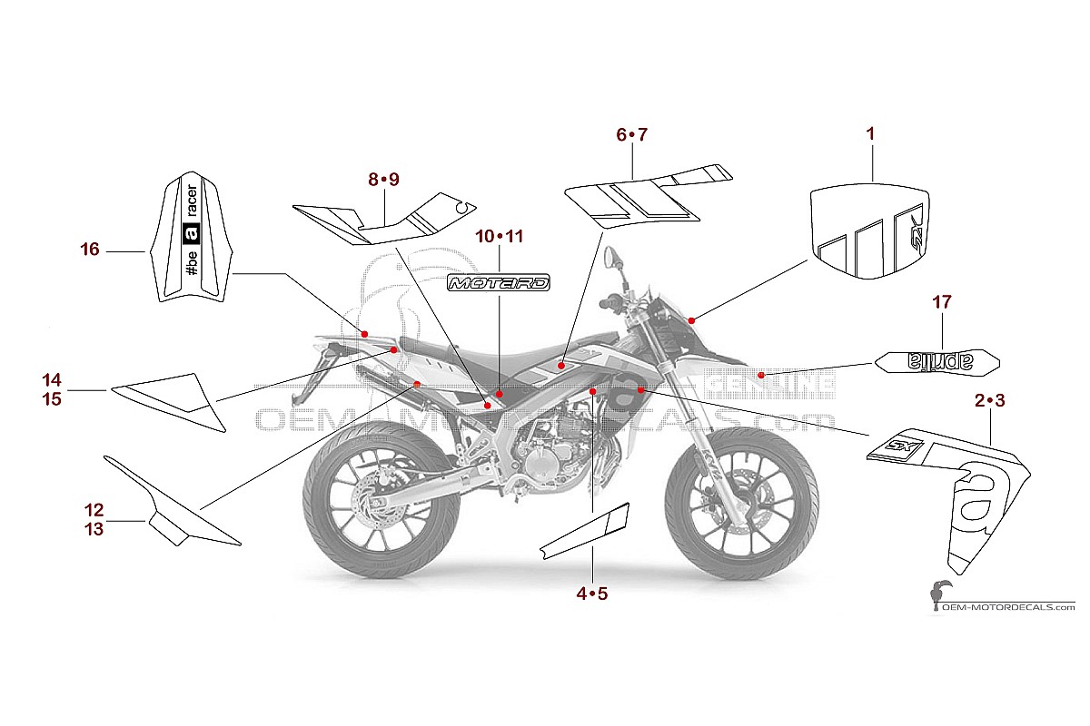 Adesivi per Aprilia SX50 2016 - Rosso • Aprilia Adesivi OEM