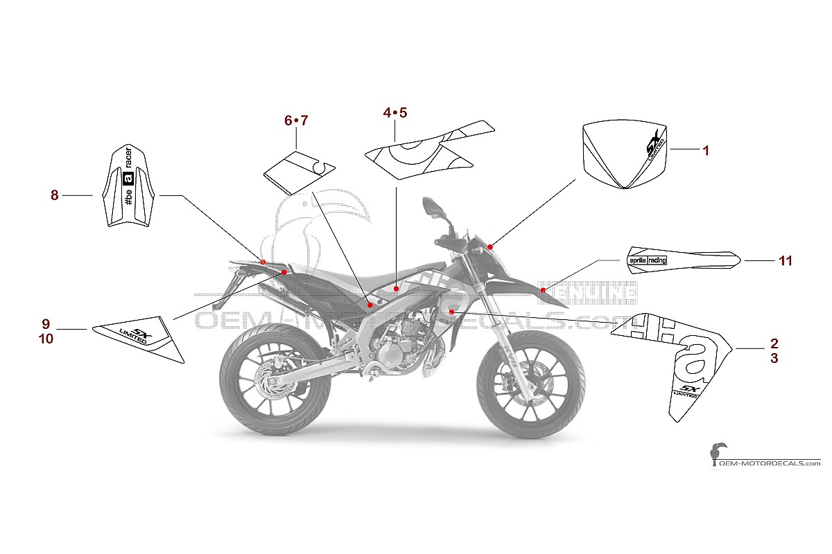 Decals for Aprilia SX50 2017 Limited Edition - Black Red • Aprilia OEM Decals
