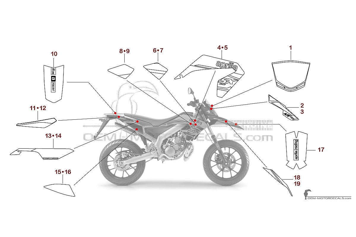 Naklejki do Aprilia SX50 2019 - Czerwony • Aprilia Naklejki OEM
