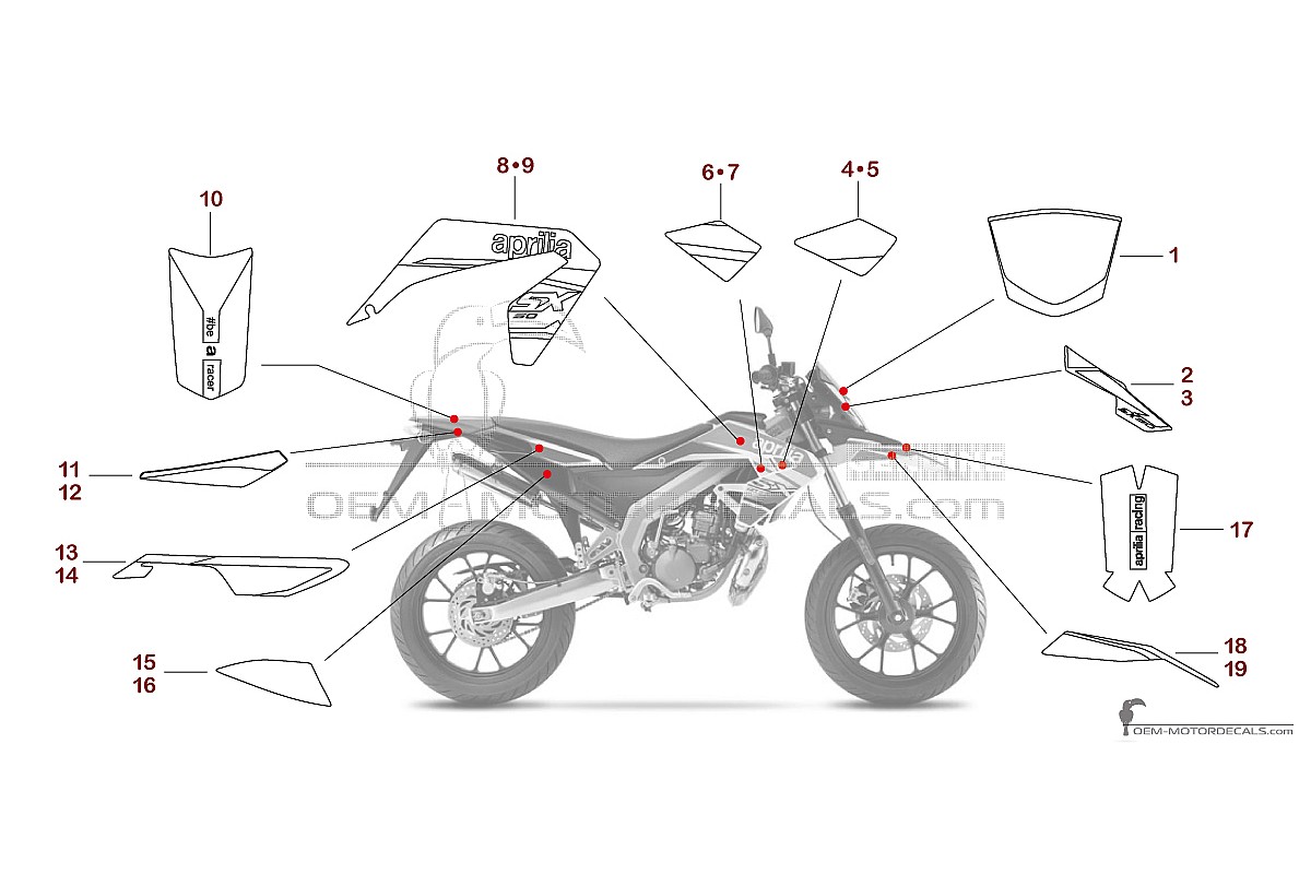 Naklejki do Aprilia SX50 2019 - Biały • Aprilia Naklejki OEM