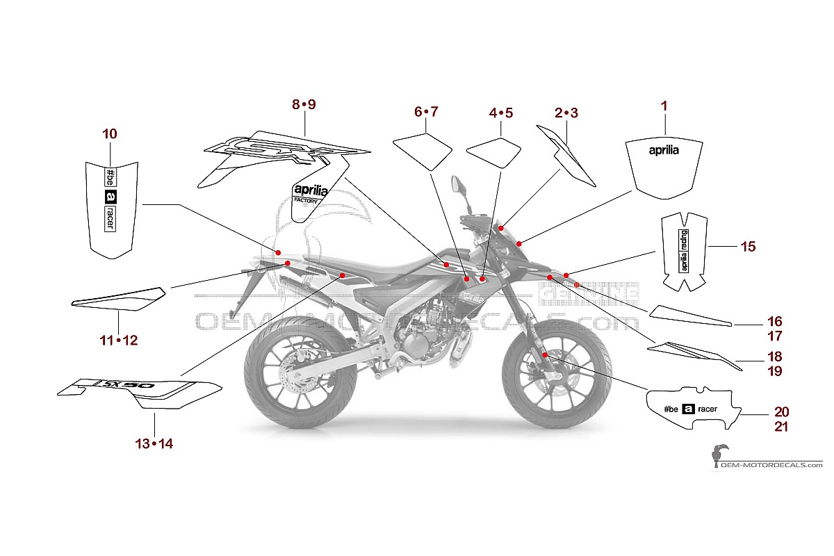 Autocollants pour Aprilia SX50 FACTORY 2018 - Rouge • Aprilia Autocollants OEM
